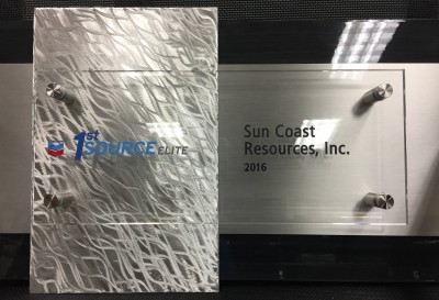 Chevron 1st Source Elite Marketer award for Sun Coast Resources.