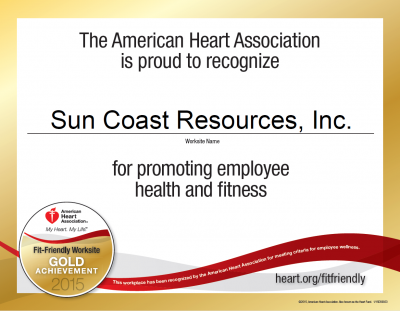 Sun Coast Resources American Heart Association employee health and fitness award.