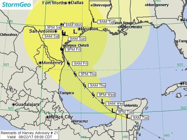 Harvey tropical storm-affected areas map.